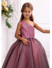 One Shoulder Pink Sequin Black Tulle Flower Girl Dress